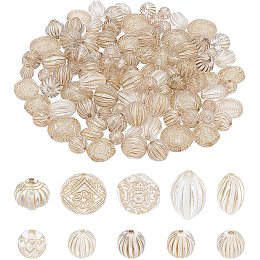 CHGCRAFT 100pcs 10 Styles Plating Acrylic Beads Golden Metal Enlaced Bead for DIY Jewelry Making Bracelets Set Box Package Transparent