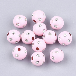 Honeyhandy Plating Acrylic Beads, Metal Enlaced, Round, Pink, 9~10x9mm, Hole: 2mm, about 1000pcs/500g