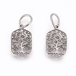 Honeyhandy Tibetan Style Alloy Pendants, Rectangle with Tree of Life, Antique Silver, 21x14x1.5mm, Hole: 7mm