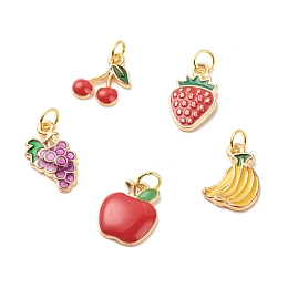 Honeyhandy Alloy Enamel Pendants, with Jump Rings, Light Gold, Banana & Apple & Strawberry, Mixed Color, 13~17x9~12x2~2.5mm