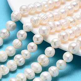 Honeyhandy Grade A Natural Cultured Freshwater Pearl Beads Strands, Potato, Creamy White, 9~10mm, Hole: 0.8mm, about 41pcs/strand, 13.77 inch~14.17 inch