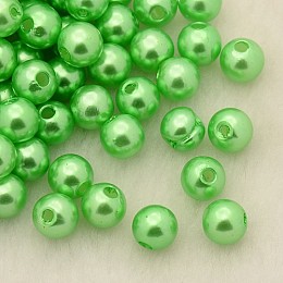 Honeyhandy Imitation Pearl Acrylic Beads, Dyed, Round, Lawn Green, 6x5.5mm, Hole: 1.5~2mm, about 4500pcs/pound