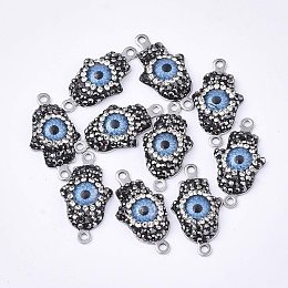 UNICRAFTALE 10pcs Polymer Clay Rhinestone Links Stainless Steel Charm Hand of Miriam with Evil Eye Jewelry Connectors for Jewelry Making 27x14x5mm, Hole 1.8mm