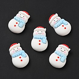 Honeyhandy Opaque Christmas Resin Cabochons, Snowman with Light Blue Scarf, White, 25.5x17.5x6.5mm