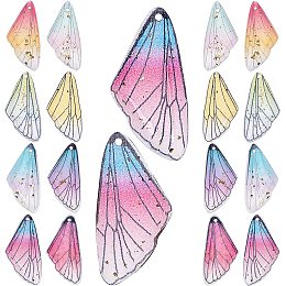 SUNNYCLUE 1 Box 32Pcs 8 Colors Butterfly Wings Pendants Transparent Resin Insect Wing Dragonfly Wing Charms with Gold Foil for DIY Earring Necklace Jewellery Making Crafts