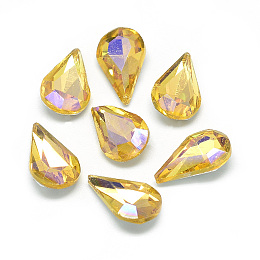 Honeyhandy Pointed Back Glass Rhinestone Cabochons, Back Plated, Faceted, AB Color Plated, teardrop, Gold, 13x8x4mm