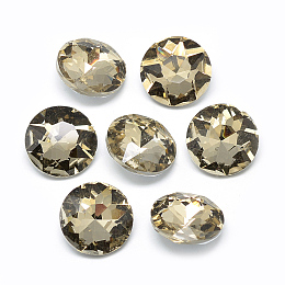 Honeyhandy Pointed Back Glass Rhinestone Cabochons, Back Plated, Faceted, Flat Round, Dark Khaki, 8x3.5mm