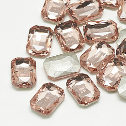 Honeyhandy Pointed Back Glass Rhinestone Cabochons, Faceted, Rectangle Octagon, Vintage Rose, 10x8x3.5mm