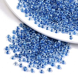 Honeyhandy 6/0 Glass Seed Beads, Transparent Inside Colours Luster, Round Hole, Round, Royal Blue, 6/0, 4~5x2.5~4.5mm, Hole: 1.2mm, about 4500pcs/bag