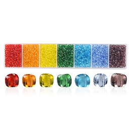 Honeyhandy 1561Pcs 7 Colors 8/0 Transparent Glass Seed Beads, Round, Mixed Color, 3mm, Hole: 1mm, 223Pcs/color