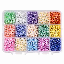 PandaHall Elite About 3000pcs 15 Color 6/0 Glass Seed Beads 4mm Mini Beads with Container Box for Jewelry Making