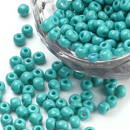 Honeyhandy Baking Paint Glass Seed Beads, Round, Medium Turquoise, 3x1.5~3mm, Hole: 1mm, about 10000pcs/bag, about 450g/bag