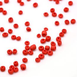 Honeyhandy Frosted Opaque Glass Seed Beads, Round, Red, 3x1.5~3mm, Hole: 1mm, about 15000pcs/bag, 440~450g/bag