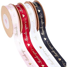 Arricraft 4 Rolls 40 Yards Christmas Thank You Ribbon, 5/8 Inch Printed Polyester Ribbon Flat with Gold Stamping Word Garment Accessories for Birthday Wedding Craft Decoration Gift Wrapping