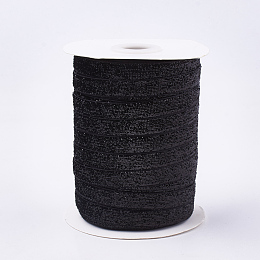 Honeyhandy Glitter Sparkle Ribbon, Polyester & Nylon Ribbon, Black, 3/8 inch(9.5~10mm), about 50yards/roll(45.72m/roll)