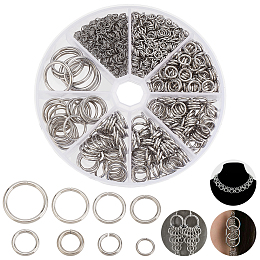 ARRICRAFT 1212pcs 8 Styles 304 Stainless Steel Jump Rings, Open Jump Rings, Ring, Stainless Steel Color, 4~20x0.5~2mm