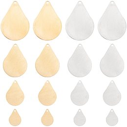 DICOSMETIC 16Pcs 4 Size 2 Colors Stainless Steel Teardrop Pendants Drop Blank Charms Teardrop Stamping Blank Tag Metal Name Message Charms for Jewelry Making DIY Findings