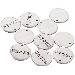 UNICRAFTALE 10pcs Flat Round with Word Uncle Charms Stainless Steel Pendant Smooth Slider Charms for Necklace Bracelet Jewelry Making 15x1mm,1.3mm Hole