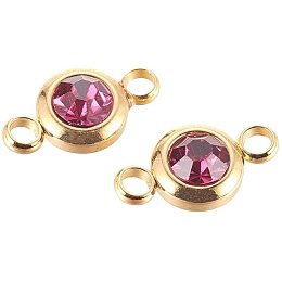 UNICRAFTALE 50 PCS Stainless Steel Rhinestone Links Flat Round Golden Link Charms with Fuchsia Rhinestones Connectors for DIY Jewelry Making Findings