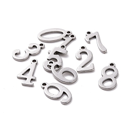 Honeyhandy 304 Stainless Steel Charms, Number 0~9, Stainless Steel Color, 15x5.5~8x1.5mm, Hole: 1.5mm, 10pcs/set