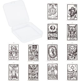 SUNNYCLUE 12Pcs 12 Style Stainless Steel Tarot Card Tarot Card Charms Necklace Pendant Dainty Tarot Jewelry Charms for DIY Original Jewelry Accessories