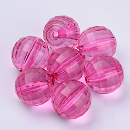 Honeyhandy Transparent Acrylic Beads, Faceted, Round, Hot Pink, 10x10mm, Hole: 1.9mm, about 878pcs/500g