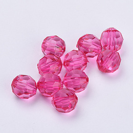 Honeyhandy Transparent Acrylic Beads, Faceted, Round, Hot Pink, 10x9.5mm, Hole: 1.8mm, about 990pcs/500g