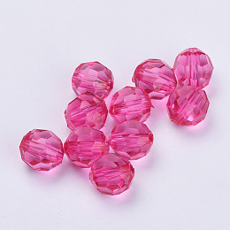 Honeyhandy Transparent Acrylic Beads, Faceted, Round, Hot Pink, 12x11.5mm, Hole: 1.7mm, about 550pcs/500g