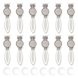 12Pcs Owl Shape Animal Bookmarks Kits Alloy Cabochon Bookmark Antique Silver Bookmarks Settings with Round Tray and Fit for DIY Bookmark Making Book Lovers,Tray: 20mm