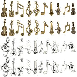 PH PandaHall 120pcs Music Charms, 20 Styles Musical Instrument Pendants Notes Symbol Charms Music Elements Charm Microphone Violin Guitar Charms for Necklace Bracelet Earrings Keychain Jewelry Making