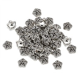 ARRICRAFT Tibetan Style Alloy Bead Caps, 5-Petal, Flower, Antique Silver, 10x4mm, Hole: 1mm