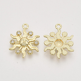 Honeyhandy Alloy Pendants, with Crystal Rhinestone, Sun, Light Gold, 24x18.5x3mm, Hole: 2mm