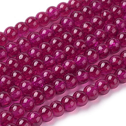 Honeyhandy Spray Painted Crackle Glass Beads Strands, Round, FireBrick, 4mm, Hole: 1.1~1.3mm, about 200pcs/strand, 31.4 inch