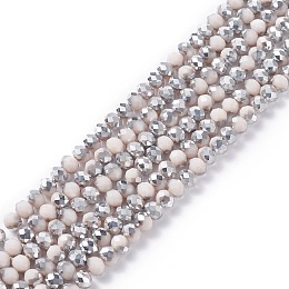 Honeyhandy Electroplate Opaque Glass Beads Strands, Half Silver Plated, Faceted, Rondelle, Misty Rose, 8x6mm, Hole: 1mm, about 72pcs/strand, 16.14 inch(41cm)