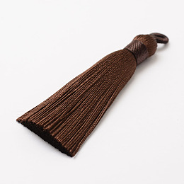 Honeyhandy Polyester Tassel Big Pendant Decorations, Ice Silk Tassel, Coconut Brown, 60~67x8mm, Hole: 5x7mm