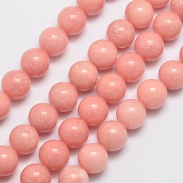 Honeyhandy Natural Malaysia Jade Beads Strands, Imitation Rhodochrosite, Round, Dyed, Salmon, 10mm, Hole: 1mm, about 38pcs/strand, 15 inch