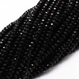 Honeyhandy Dyed Natural Malaysia Jade Rondelle Beads Strands, Faceted, Black, 4x2~3mm, Hole: 1mm, about 115pcs/strand, 14 inch