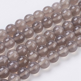 Honeyhandy Natural Agate Beads Strands, Round, Light Grey, 8mm, Hole: 1mm