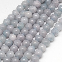 Honeyhandy Natural Yellow Jade Beads Strands, Dyed, Round, Light Grey, 8mm, Hole: 1mm, about 50pcs/strand, 15.75 inch