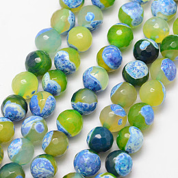 Honeyhandy Natural Fire Crackle Agate Bead Strands, Round, Grade A, Faceted, Dyed & Heated, Green Yellow, 10mm, Hole: 1mm, about 37pcs/strand, 15 inch