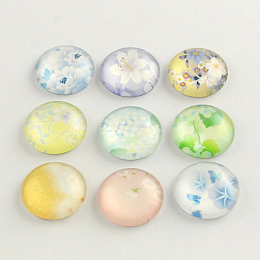 Honeyhandy Flower Pattern Flatback Half Round Glass Dome Cabochons for DIY Projects, Mixed Color, 10x3.5mm