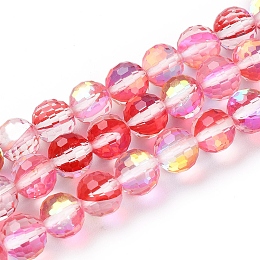 Electroplate Transparent K9 Glass Beads Strands, Faceted, Round, Cerise, 8mm, Hole: 1mm; about 50pcs/strand, 14.76 inches(37.5cm)