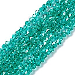 Honeyhandy Imitation Austrian Crystal 5301 Bicone Beads, Faceted Glass Beads Strands, Dark Cyan, 3x3~3.5mm, Hole: 0.5mm, about 125~130pcs/strand, 15.5 inch