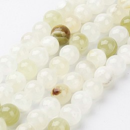 Honeyhandy Natural Gemstone Beads Strands, Flower Jade, Round, 10mm, Hole: 1mm, about 40pcs/strand, 15~16 inch