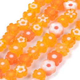 Honeyhandy Handmade Millefiori Glass Bead Strands, Flower, Orange, 4~7.2x2.6mm, Hole: 1mm, about 76~83pcs/Strand, 16 inch(40cm)