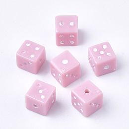 Honeyhandy Acrylic Beads, Dice, Pink, 7.5x7.5x7.5mm, Hole: 1.5mm