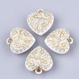 Honeyhandy Plating Acrylic Pendants, Metal Enlaced, Heart, White, 21.5x20.5x11~12mm, Hole: 1.8mm