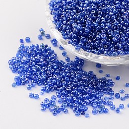 Honeyhandy Round Glass Seed Beads, Trans. Colours Lustered, Blue, Size: about 2mm in diameter, hole: 1mm, about 3306pcs/50g