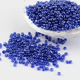 Honeyhandy Round Glass Seed Beads, Trans. Colours Lustered, Blue, Size: about 3mm in diameter, hole: 1mm, about 1097pcs/50g