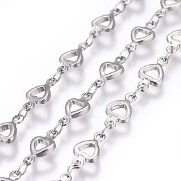 Honeyhandy 3.28 Feet 304 Stainless Steel Link Chains, Soldered, Heart, Stainless Steel Color, 10x5~5.5x1.5mm